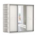 Шкаф 3-х дверный Белое стекло/Зеркало/Белое стекло