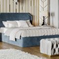 Двуспальная кровать с мягким изголовьем и подъемным механизмом Кантри Тип 1 (Замша синяя)